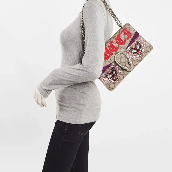 Gucci Beige GG Supreme Canvas Embroidered Sequin Small Dionysus Shoulder Bag - Picture 3 of 12
